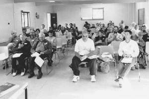 The assembled masses at the Laurel Hill Forestry camp; Reg Alder 2003.