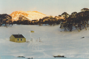 Photo John Purves. Dershkos Hut with Mt Jagungal background.
