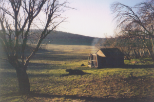 Photo John Purves. Happy Hut after the 2003 fires.