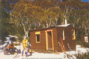 Photo Colin Brown. Outside Valentine Hut 1987.