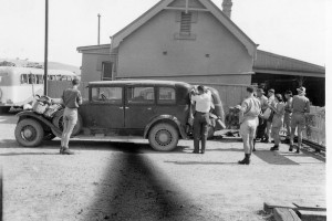 The Rucksack Club walking party transfer from rail to charabanc, 1947; Peter Woolley Collection.