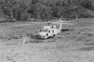 Navy helicopter delivering hardware, photo John Hamilton