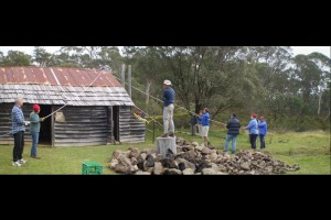 Pulling down the rotten chimney posts - &#169; Narelle Irvine, Easter, 2012