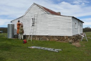 Bob and JA undercoat west wall, Baker Oct 2014.