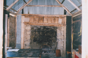 Wheelers internal chimney, left post replaced earlier, right post rotted at base and sinking, Unknown 2004.