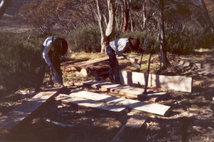 Adzing new slabs to shape. Unknown 2004?